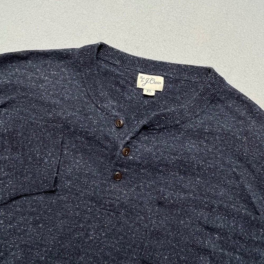 J.Crew Mens Henley Sweater XL Navy Blue Speckled Cotton Silk Blend AZ956 FA21‎